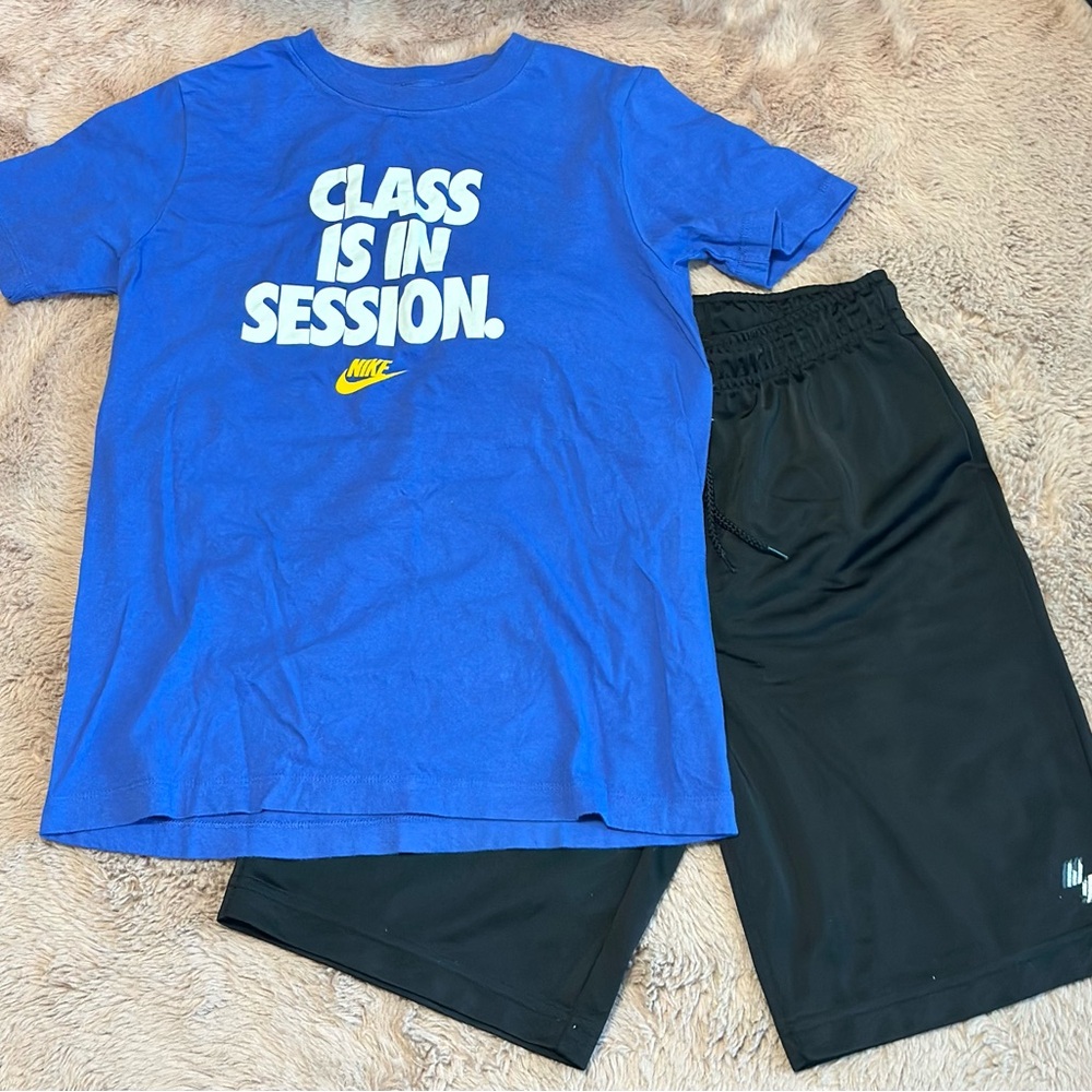 Nike Blue Graphic Tee and Black Shorts Set